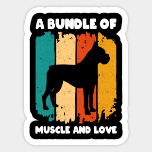 A Bundle Of Muscle And Love Retro Sunset Funny Boxer Puppy Dog Quote Humor Saying Sticker